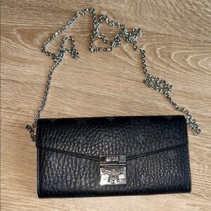 MCM Black Clutch with Chain Strap and Silver Hardware